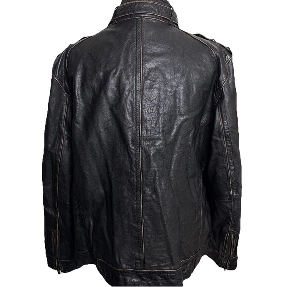Black Rivet Cafe Racer Motorcycle Leather Jacket Mens XL Brown Distressed Finish - Picture 3 of 12
